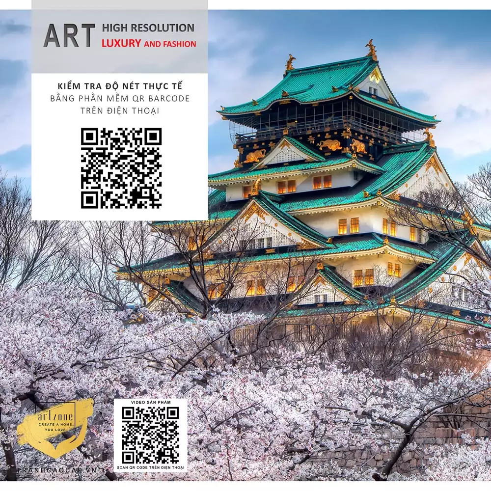 Nội dung Tranh Canvas phong cảnh Hoa anh đào nở ở thành phố Osaka Nhật Bản