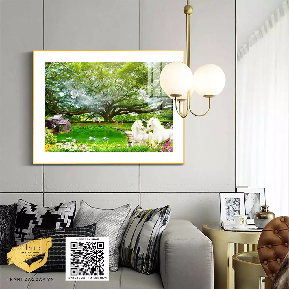 Tranh Canvas phong cảnh Dưới bóng cây cổ thụ in trên vải Canvas