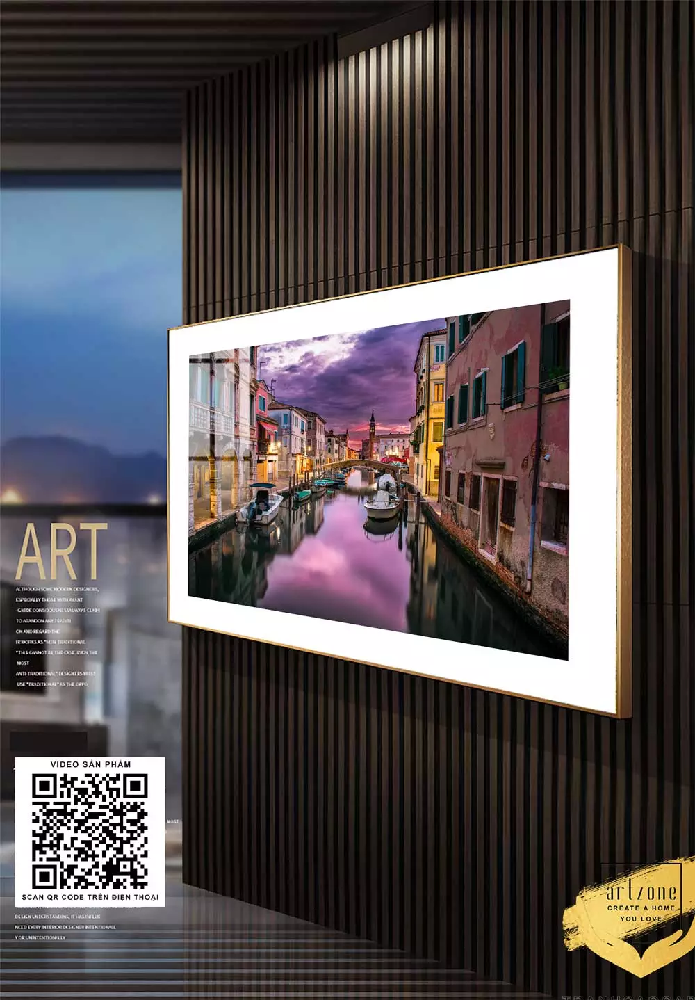 Tranh Canvas phong cảnh Thành phố Venice nước Ý dưới ánh hoàng hôn tím