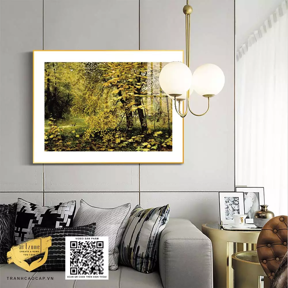 Tranh Canvas phong cảnh Rừng cây lá vàng mùa thu in trên vải Canvas