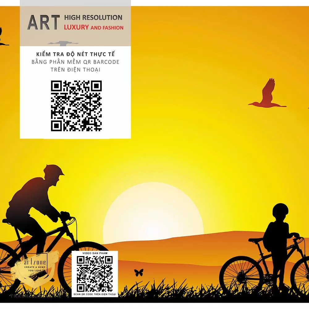 Nội dung Tranh Canvas phong cảnh Cha và con trai đạp xe dưới ánh hoàng hôn