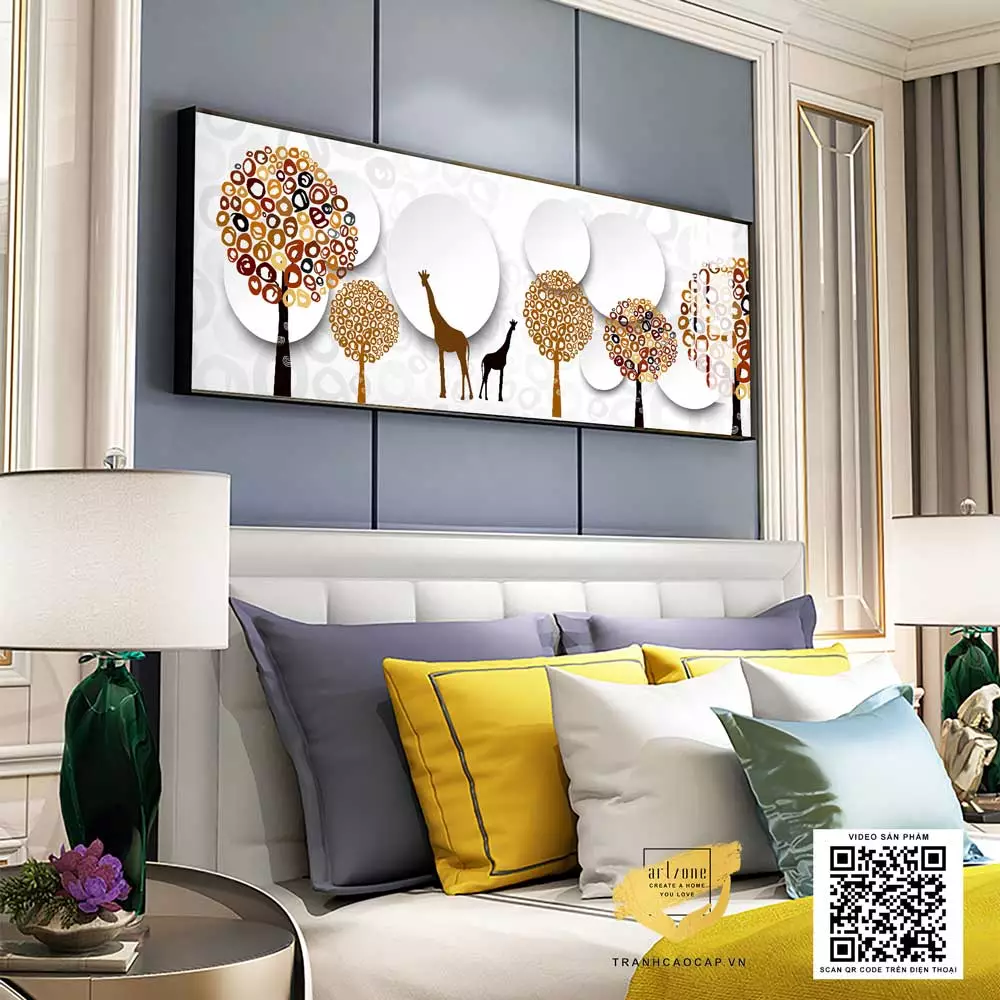 Tranh Decor phòng ngủ chung cư cao cấp Tinh tế in trên Canvas Size: 150X50 cm P/N: AZ1-0617-KN-CANVAS-150X50