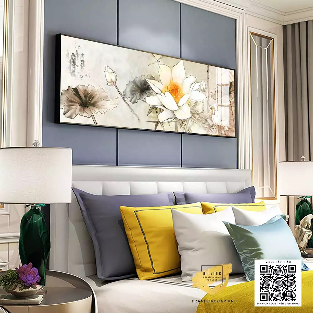 Tranh trang trí phòng ngủ chung cư cao cấp Tinh tế in trên vải Canvas Size: 165*55 cm P/N: AZ1-0620-KC5-CANVAS-165X55