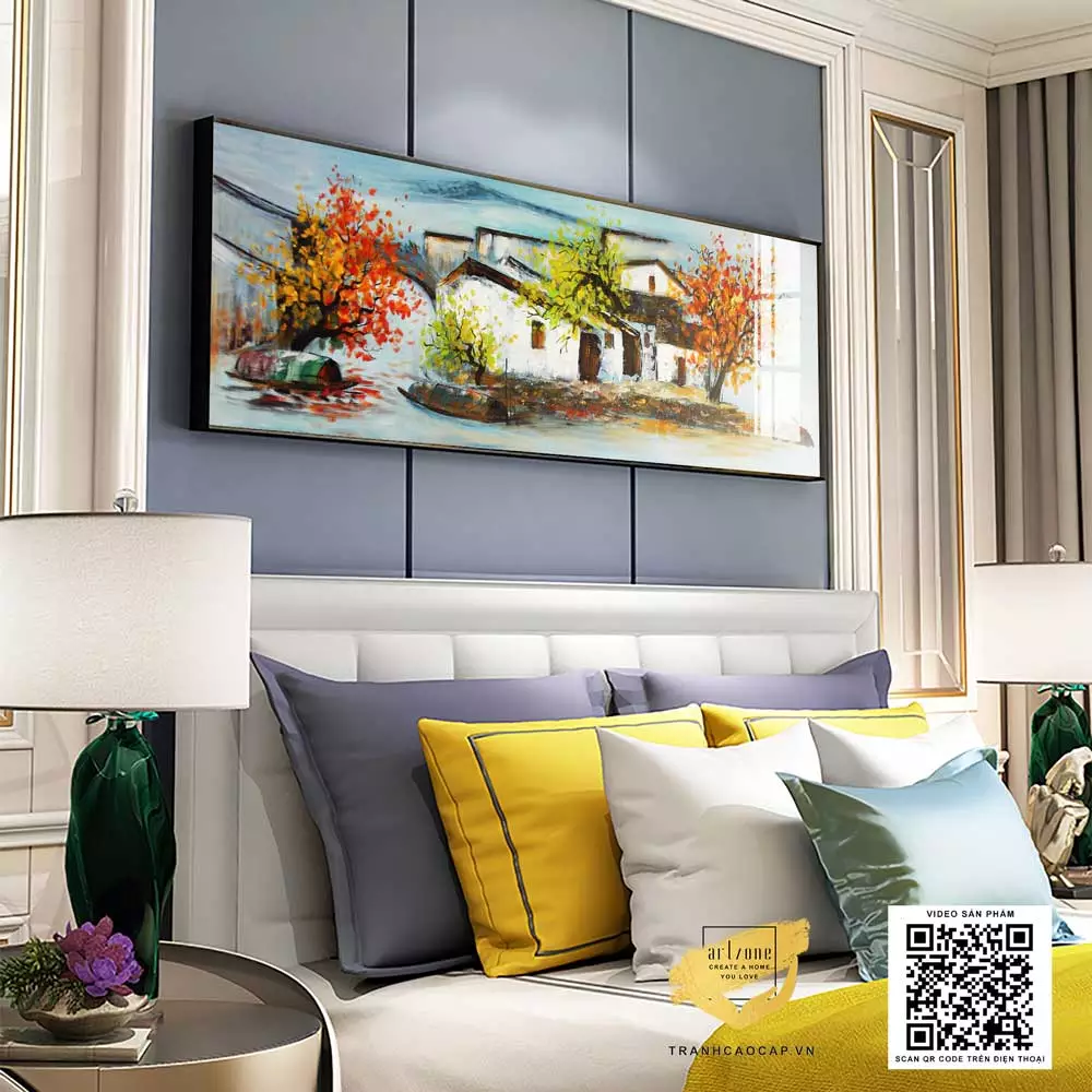 Tranh vải Canvas trang trí phòng ngủ chung cư cao cấp Chất lượng cao 135X45 P/N: AZ1-0670-KN-CANVAS-135X45