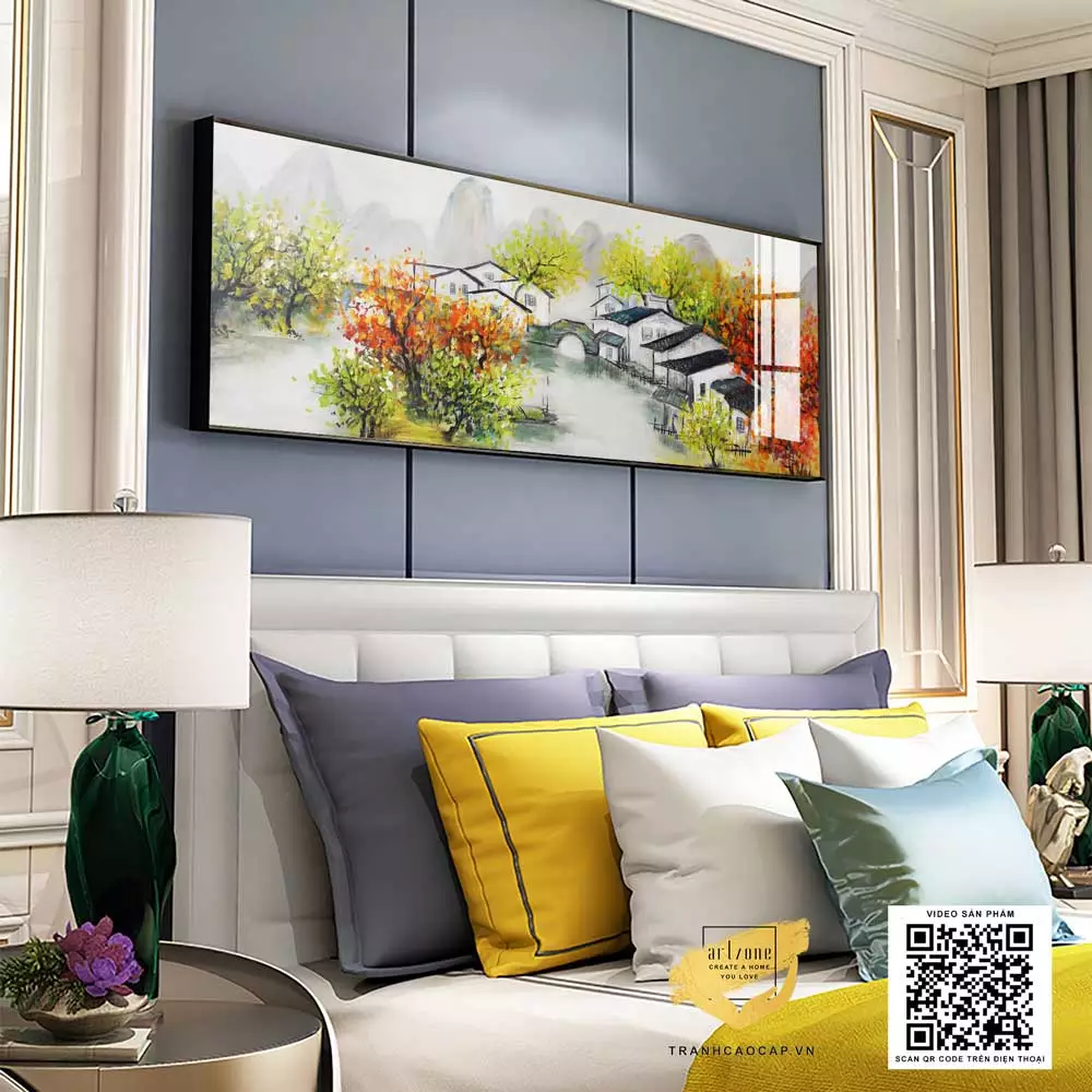 Tranh Decor in trên vải Canvas phòng ngủ chung cư cao cấp Nhẹ nhàng 120*40 cm P/N: AZ1-0671-KN-CANVAS-120X40