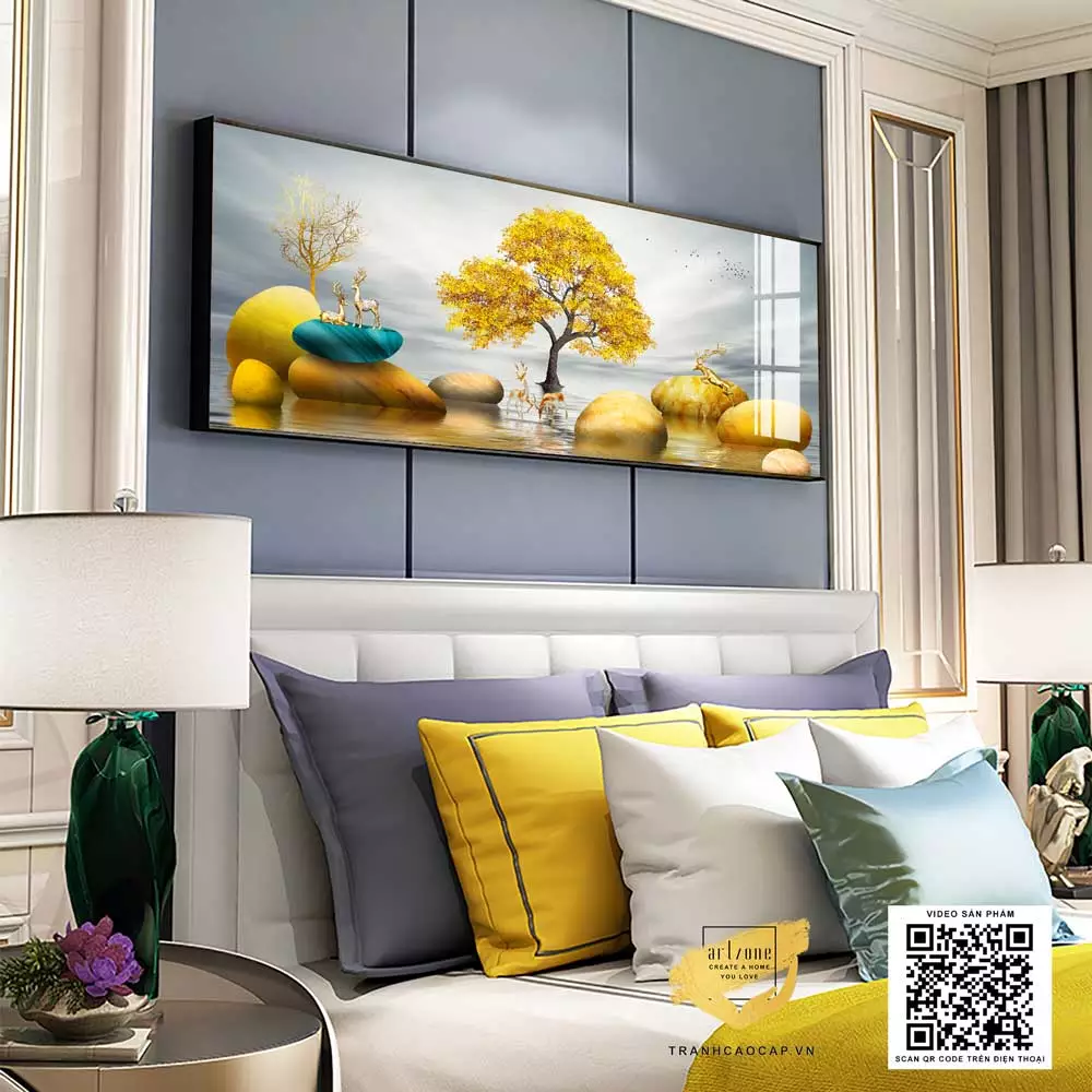 Tranh trang trí in trên vải Canvas phòng ngủ chung cư cao cấp giá xưởng 150*50 cm P/N: AZ1-0688-KN-CANVAS-150X50