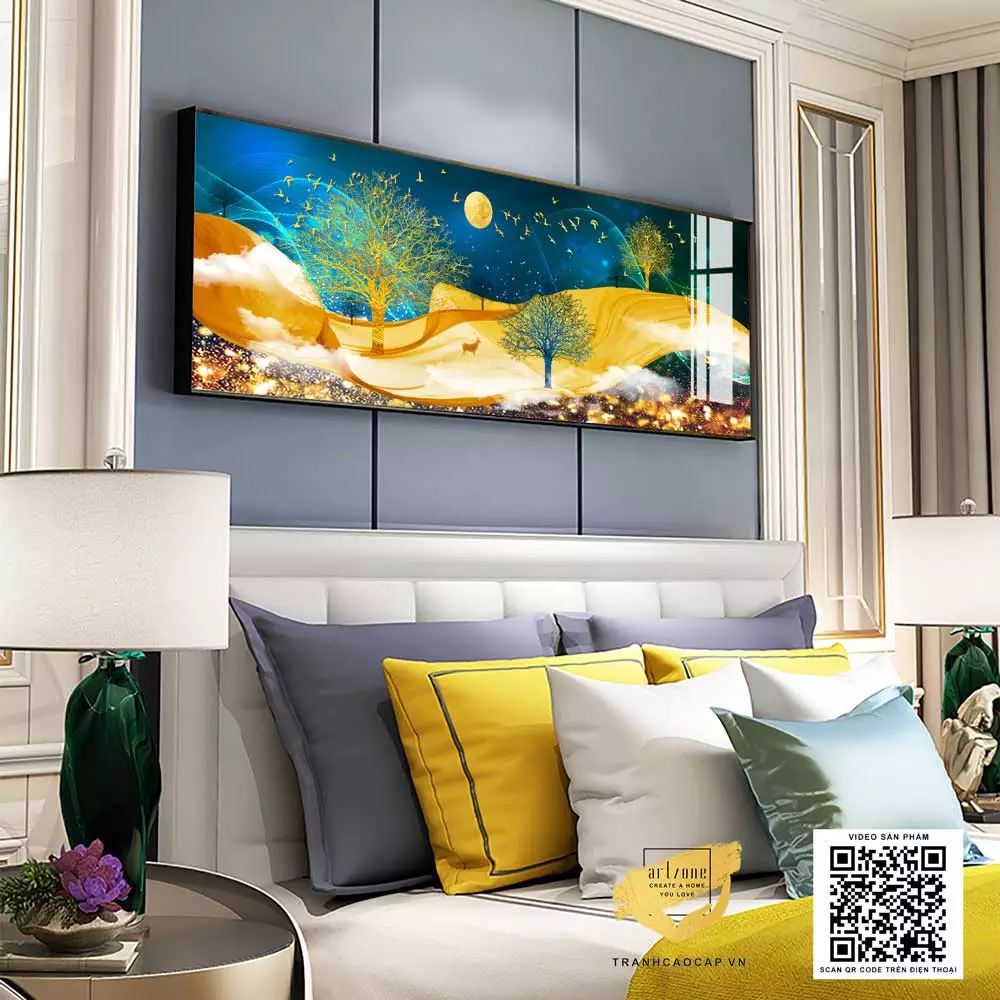 Tranh vải Canvas trang trí phòng ngủ khách sạn 135X45 P/N: AZ1-0694-KN-CANVAS-135X45