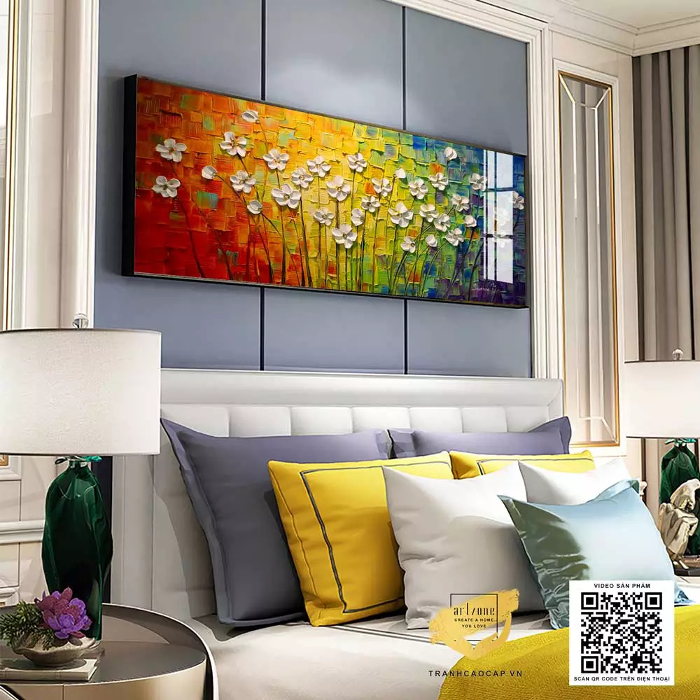 Tranh in trên vải Canvas trang trí phòng ngủ khách sạn Chất lượng cao 180*60 P/N: AZ1-0710-KC5-CANVAS-180X60