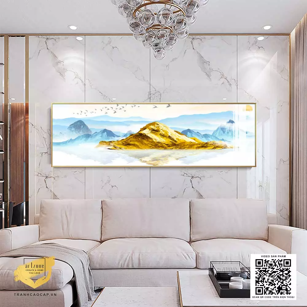Tranh phong cảnh Núi vàng hùng vĩ in trên Vải Canvas