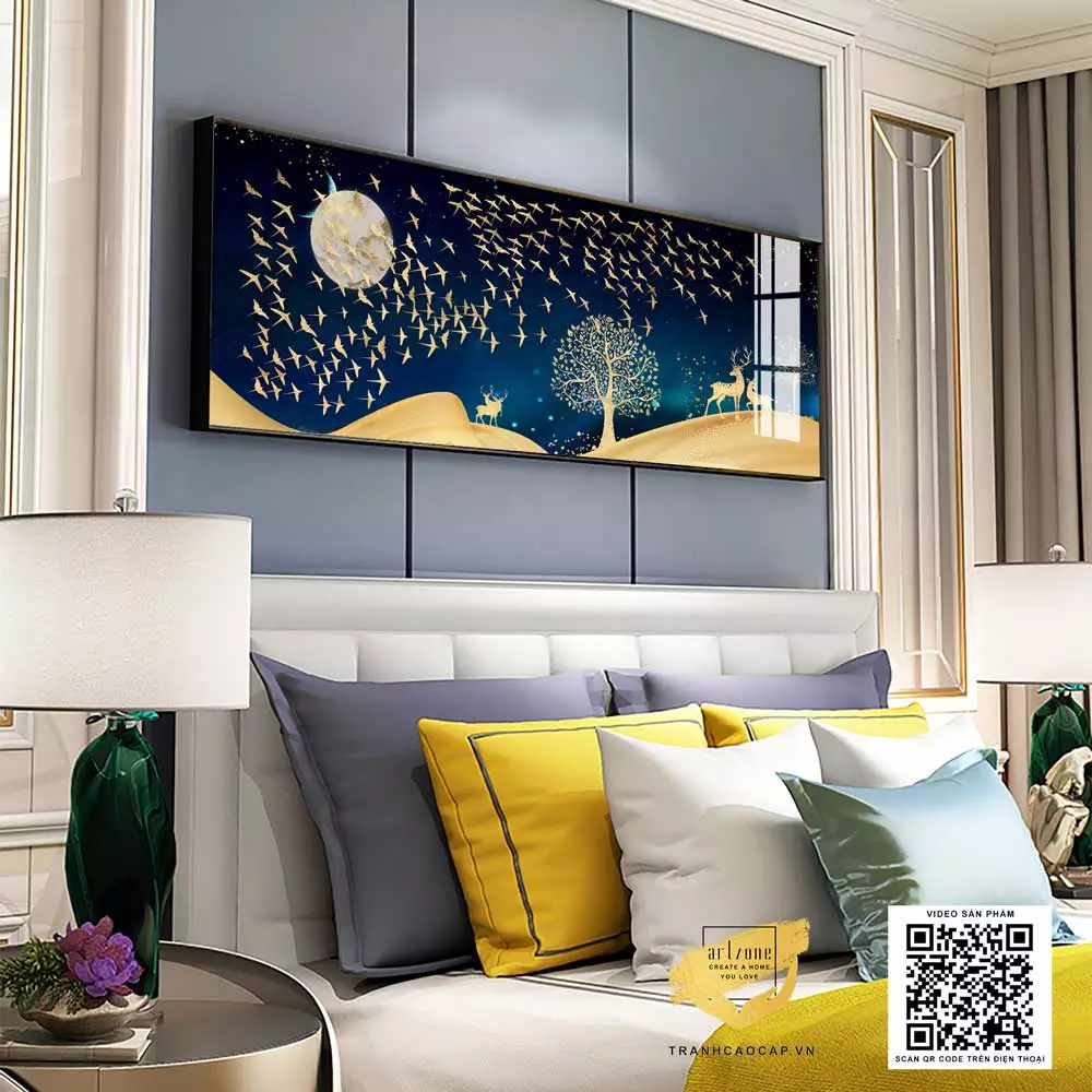 Tranh trang trí phòng ngủ chung cư cao cấp Tinh tế in trên vải Canvas Size: 150*50 cm P/N: AZ1-0735-KN-CANVAS-150X50