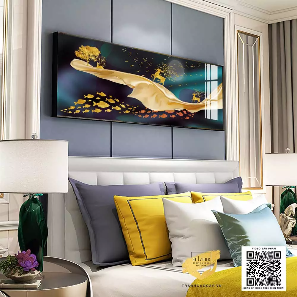 Tranh Decor phòng ngủ in trên vải Canvas chung cư cao cấp Đơn giản Size: 135*45 P/N: AZ1-0743-KN-CANVAS-135X45