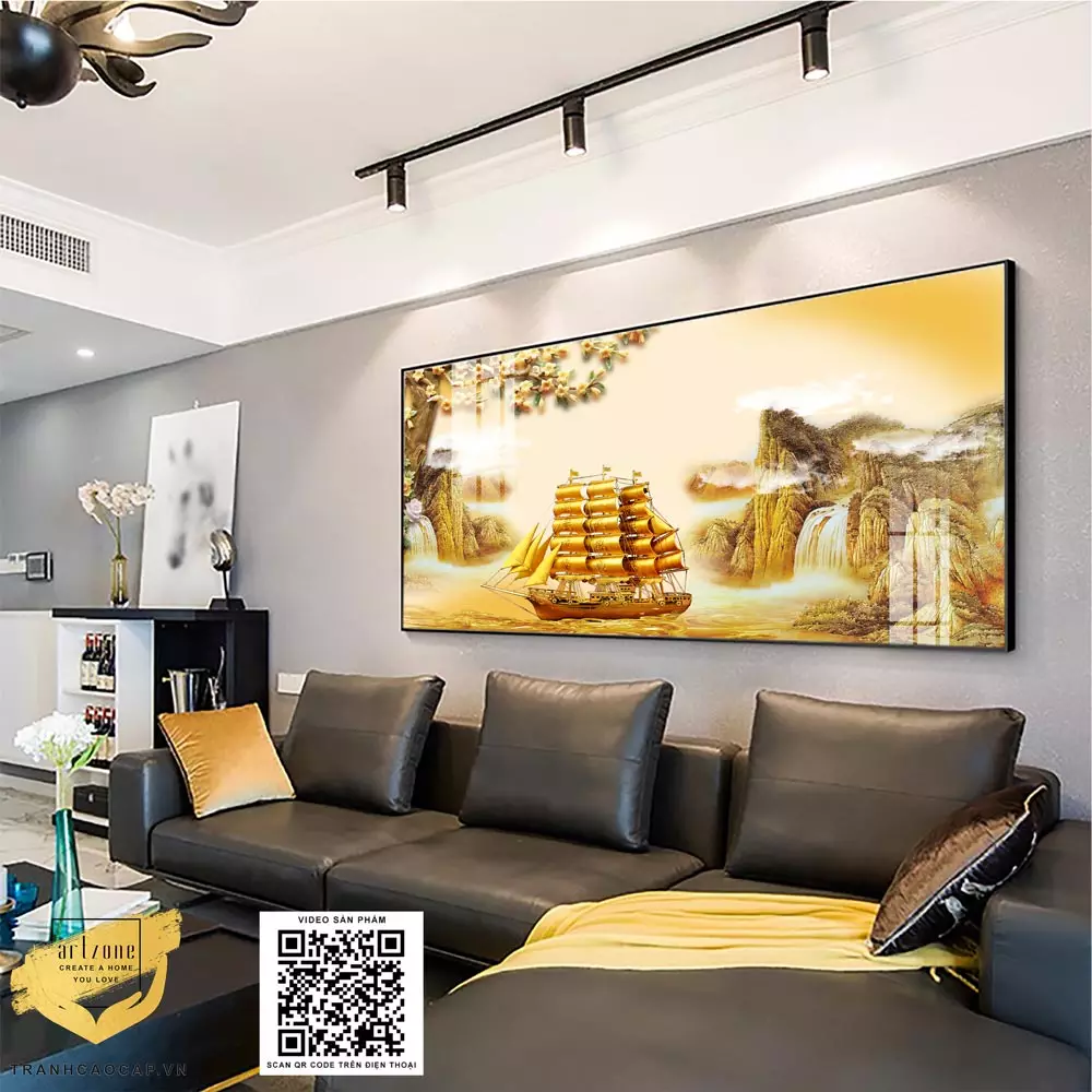 Tranh Thuận Buồm Xuôi gió Treo tường in trên vải Canvas Chung cư cao cấp Giá rẻ Size: 130*65 P/N: AZ1-1195-KN-CANVAS-130X65