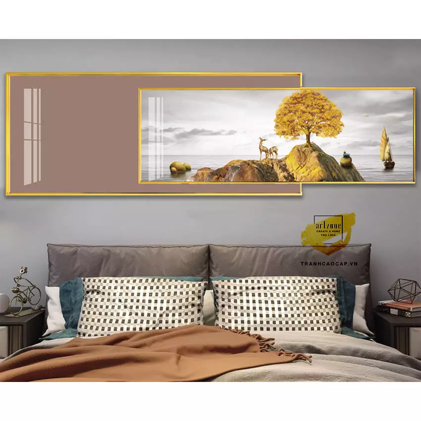 Tranh trang trí phòng ngủ in trên Canvas Chất lượng cao Size: 125X50-120X40 P/N: AZ2-0158-KN-CANVAS-125X50-120X40