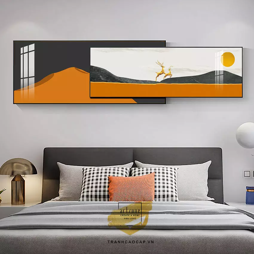 Tranh Decor vải Canvas phòng ngủ khách sạn giá xưởng 150X60-150X50 cm P/N: AZ2-0036-KN-CANVAS-150X60-150X50