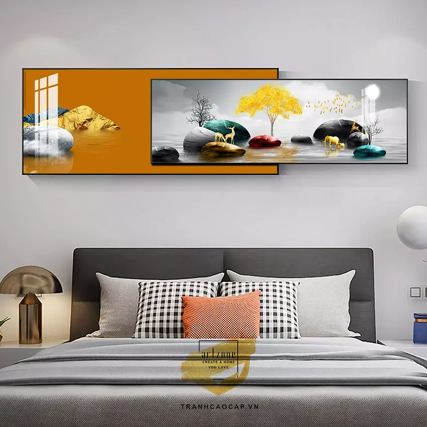 Tranh trang trí in trên Mica phòng ngủ chung cư cao cấp giá xưởng 100*40-90*30 cm P/N: AZ2-0044-KN-MICA-100X40-90X30