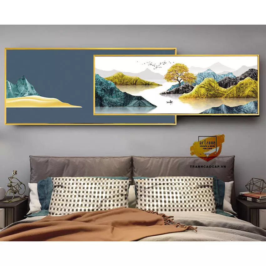 Tranh Decor phòng ngủ Chung cư Tinh tế vải Canvas Size: 125X50-120X40 cm P/N: AZ2-0143-KN-CANVAS-125X50-120X40
