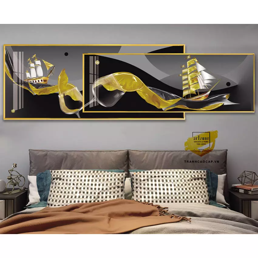 Tranh treo tường vải Canvas phòng ngủ chung cư cao cấp giá xưởng 100X40-90X30 cm P/N: AZ2-0150-KN-CANVAS-100X40-90X30