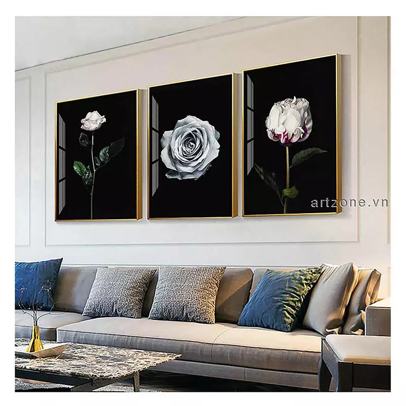 Tranh bóng gương hiện đại Mẫu tranh Hoa hồng bóng đêm siêu thực in trên Vải Canvas