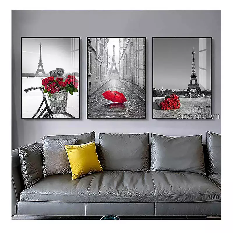 Tranh bóng gương Bắc âu Mẫu tranh Tháp Eiffel và hoa hồng in trên Mica
