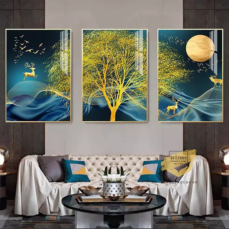 Nội dung Tranh mica Bóng gương Mẫu tranh Hươu vàng và đàn chim dưới ánh trăng đêm