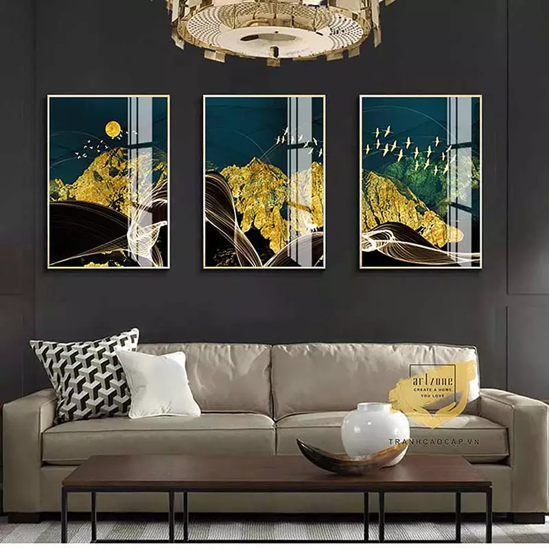 Nội dung Tranh bóng gương Chất lượng Mẫu tranh Núi vàng và đàn chim trời dưới ánh trăng