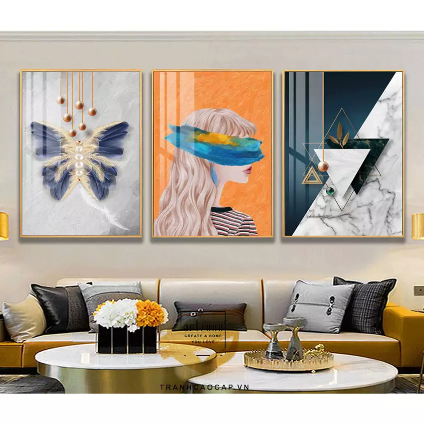 Tranh Decor phòng khách nhà liền kề Đẹp vải Canvas Size: 80X120-80X120-80X120 cm P/N: AZ3-0523-KN-CANVAS-80X120-80X120-80X120