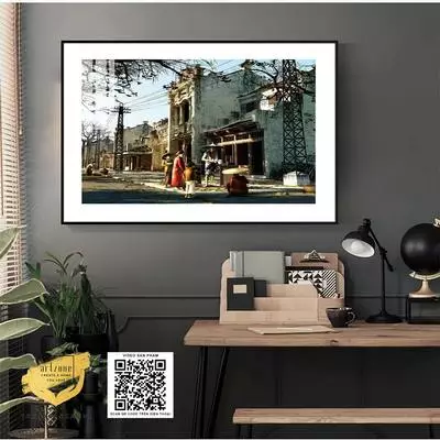 Tranh trang trí Chất lượng Decal nhập khẩu Decor quán cafe Phong cảnh Hà Nội xưa 60*40 cm P/N: AZ1-0937-KN-DECAL-60X40