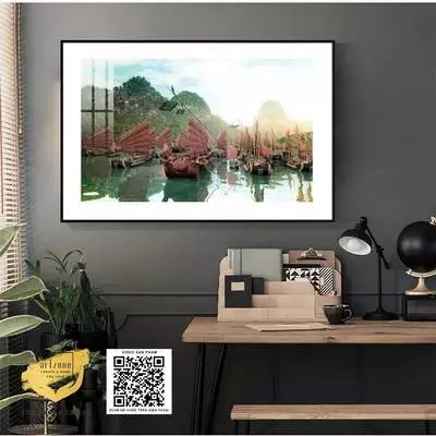 Tranh Decor treo tường Quán Cafe Hà Nội xưa vải Canvas sang trọng 120X80 cm P/N: AZ1-0950-KN-CANVAS-120X80