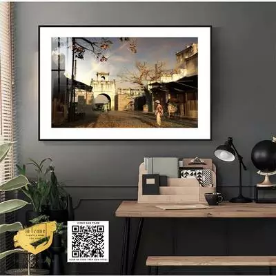 Tranh treo tường trang trí Quán cafe Hà Nội xưa in trên Decal nhẹ nhàng 120X80 cm P/N: AZ1-0952-KN-DECAL-120X80