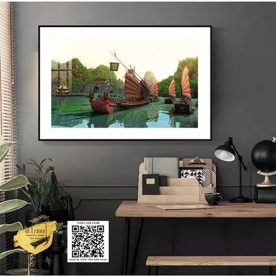 Tranh treo tường đẹp trang trí tiệm cafe in trên vải Canvas Phong cảnh Hà Nội xưa Kích thước: 75*50 P/N: AZ1-0973-KN-CANVAS-75X50