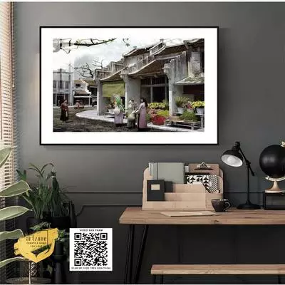 Tranh Phong cảnh Hà Nội xưa in trên Canvas Decor phòng khách đơn giản 120X80 cm P/N: AZ1-0980-KC5-CANVAS-120X80