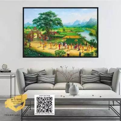 Tranh đẹp Canvas Decor phòng khách Làng quê Việt Nam 150*100 cm P/N: AZ1-0148-KN-CANVAS-150X100