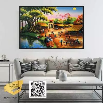 Tranh trang trí đơn giản Decor phòng khách Làng quê Việt Nam vải Canvas Kích thước: 150X100 cm P/N: AZ1-0152-KN-CANVAS-150X100