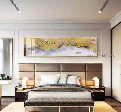 Tranh vải Canvas trang trí phòng ngủ khách sạn 150X50 P/N: AZ1-0135-KC5-CANVAS-150X50