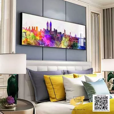 Tranh vải Canvas trang trí phòng ngủ khách sạn 135X45 P/N: AZ1-0622-KN-CANVAS-135X45