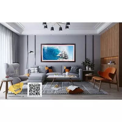Tranh Thuận Buồm Xuôi gió Trang trí Phòng khách Đẹp in trên vải Canvas Size: 170*85 cm P/N: AZ1-1177-KC5-CANVAS-170X85
