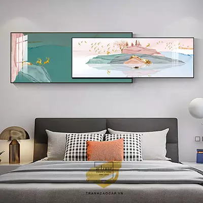 Tranh Decor phòng ngủ chung cư cao cấp Tinh tế vải Canvas Size: 100X40-90X30 cm P/N: AZ2-0024-KN-CANVAS-100X40-90X30