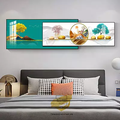 Tranh vải Canvas trang trí phòng ngủ chung cư cao cấp Bền 100X40-90X30 P/N: AZ2-0045-KN-CANVAS-100X40-90X30