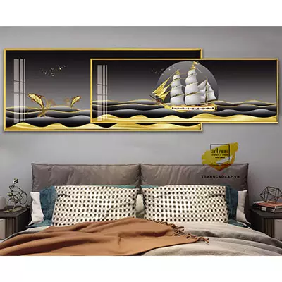 Tranh trang trí phòng ngủ Chung cư Đẹp vải Canvas Size: 100X40-90X30 cm P/N: AZ2-0152-KN-CANVAS-100X40-90X30