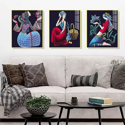 Tranh Decor vải Canvas phòng khách chung cư cao cấp Nhẹ nhàng 90X90-90X90-90X90 cm P/N: AZ3-0047-KN-CANVAS-90X90-90X90-90X90
