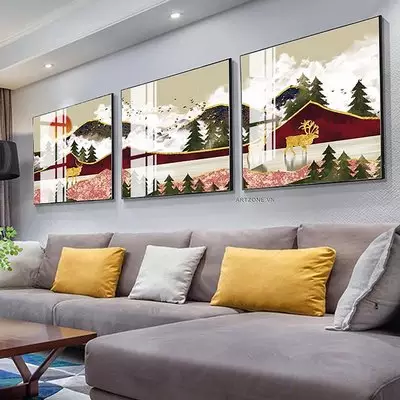 Tranh treo tường phòng khách vải Canvas chung cư cao cấp Đơn giản Size: 90X90-90X90-90X90 P/N: AZ3-0130-KC-CANVAS-90X90-90X90-90X90