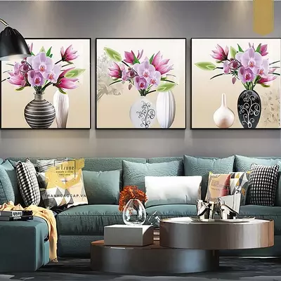 Tranh trang trí in trên Canvas phòng khách chung cư cao cấp giá xưởng 110X110-110X110-110X110 cm P/N: AZ3-0344-KN-CANVAS-110X110-110X110-110X110