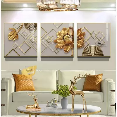 Tranh trang trí phòng khách nhà liền kề Đẹp vải Canvas Size: 90X90-90X90-90X90 cm P/N: AZ3-0355-KC-CANVAS-90X90-90X90-90X90