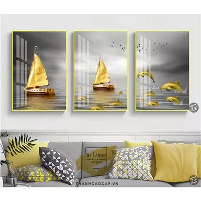 Tranh treo tường vải Canvas phòng khách chung cư cao cấp giá xưởng 50X75-50X75-50X75 cm P/N: AZ3-1031-KC-CANVAS-50X75-50X75-50X75