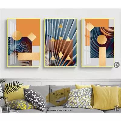 Tranh treo tường vải Canvas phòng khách chung cư cao cấp giá xưởng 100X150-100X150-100X150 cm P/N: AZ3-1329-KN-CANVAS-100X150-100X150-100X150