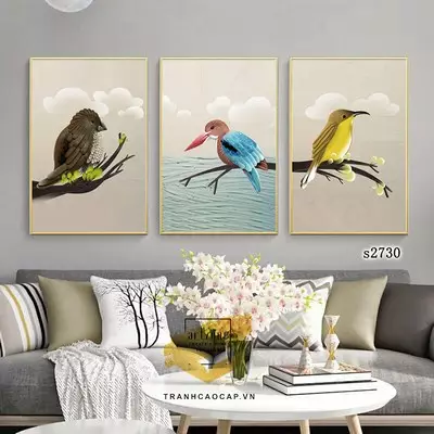 Tranh Decor vải Canvas phòng khách chung cư cao cấp giá xưởng 100X150-100X150-100X150 cm P/N: AZ3-0569-KN-CANVAS-100X150-100X150-100X150