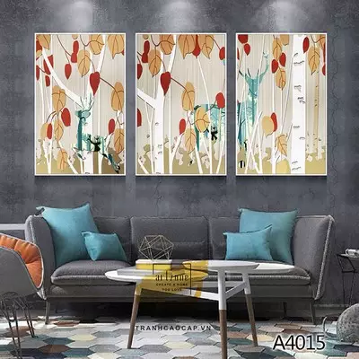Tranh treo tường vải Canvas phòng khách chung cư cao cấp giá xưởng 40X60-40X60-40X60 cm P/N: AZ3-0640-KN-CANVAS-40X60-40X60-40X60