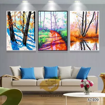 Tranh trang trí in trên Canvas phòng khách chung cư cao cấp giá xưởng 100X150-100X150-100X150 cm P/N: AZ3-0877-KN-CANVAS-100X150-100X150-100X150
