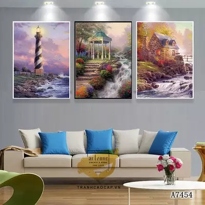 Tranh trang trí phòng khách vải Canvas chung cư cao cấp Giá rẻ Size: 50X75-50X75-50X75 P/N: AZ3-0800-KN-CANVAS-50X75-50X75-50X75