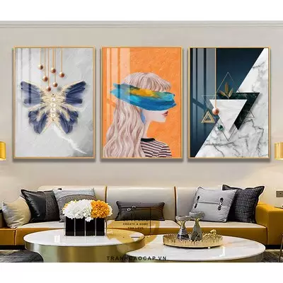Tranh Decor vải Canvas phòng khách nhà liền kề giá xưởng 60X90-60X90-60X90 cm P/N: AZ3-0523-KN-CANVAS-60X90-60X90-60X90